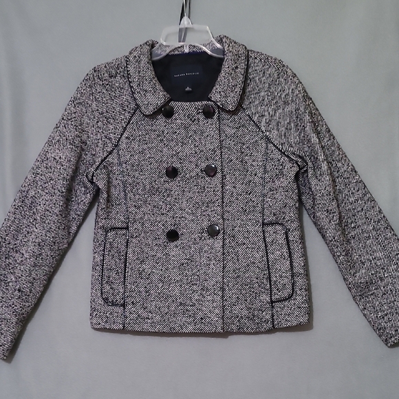 BANANA REPUBLIC Black and White Lined Peacoat Classic Wool-Blend Jacket - Size 6 - Picture 1 of 14